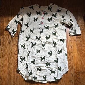 Cream and Green Deer Flannel Nightgown